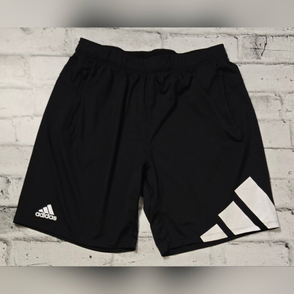 Adidas Men’s Training Shorts XL Black White 3 Stripe Gym Athletic